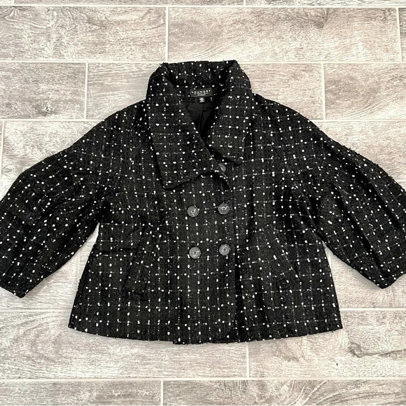 NWT Laundry by Shelli Segal Tweed Pea Coat with Balloon Sleeves in Black (XL) - Picture 1 of 11